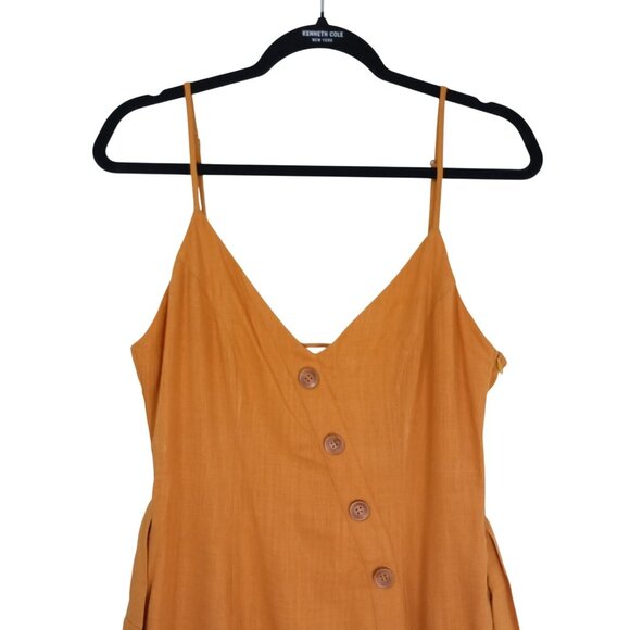 Selfie Leslie Midi Dress Mustard  Spaghetti Straps Button Details Belted Waist M - Picture 3 of 13